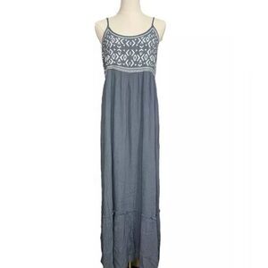 Sim & Sam Dusty Blue With White Embroidery Maxi Dress Women’s Size M